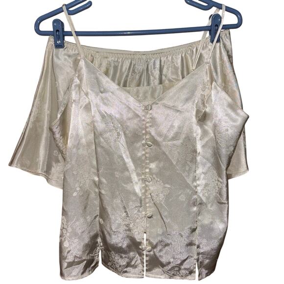 Vintage Valerie Stevens women’s ivory camisole and shorts loungewear set large - Picture 1 of 7